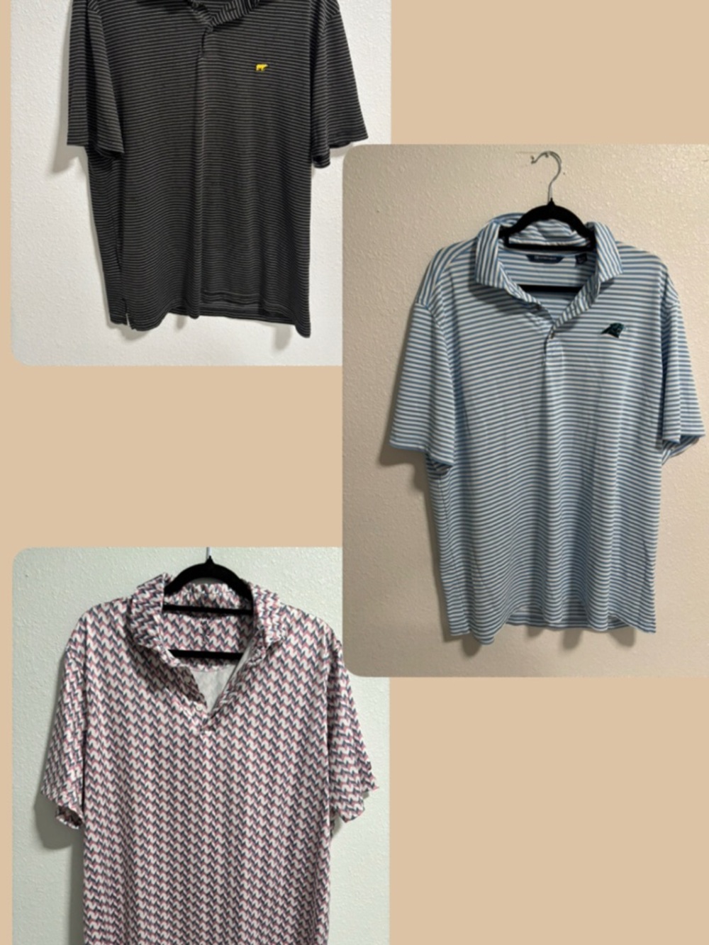 Cutter & Buck Men's Striped and Geo Print Polo Trio - Black, Light Blue, Pink